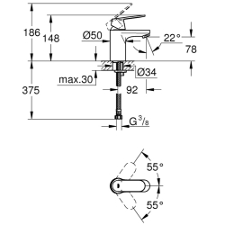 Смеситель однорычажный для раковины DN 15 S-Size Grohe EUROSMART Cosmopolitan, хром