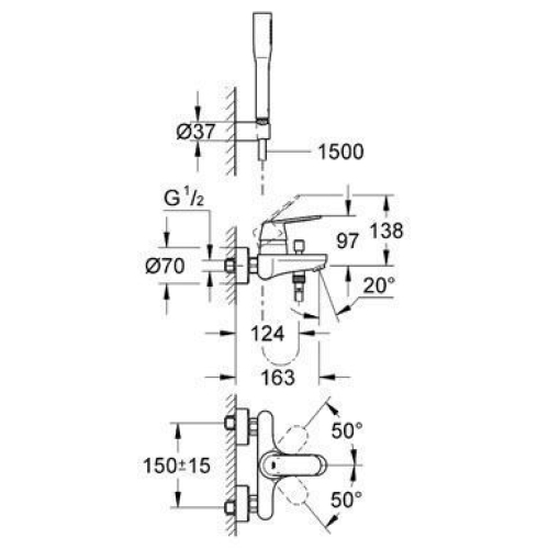 Змішувач одноважільний для ванни, DN 15 Grohe EUROsmart Cosmopolitan, хром