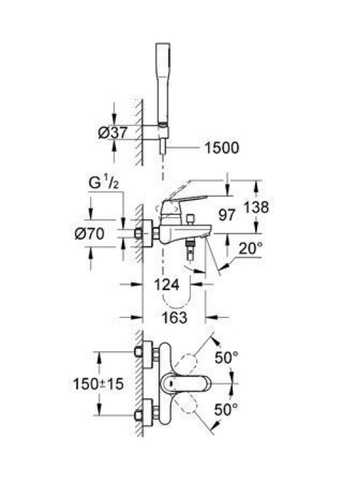 Змішувач одноважільний для ванни, DN 15 Grohe EUROsmart Cosmopolitan, хром