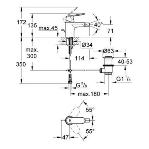 Змішувач одноважільний для біде DN 15 S-Size Grohe EUROSMART Cosmopolitan, хром