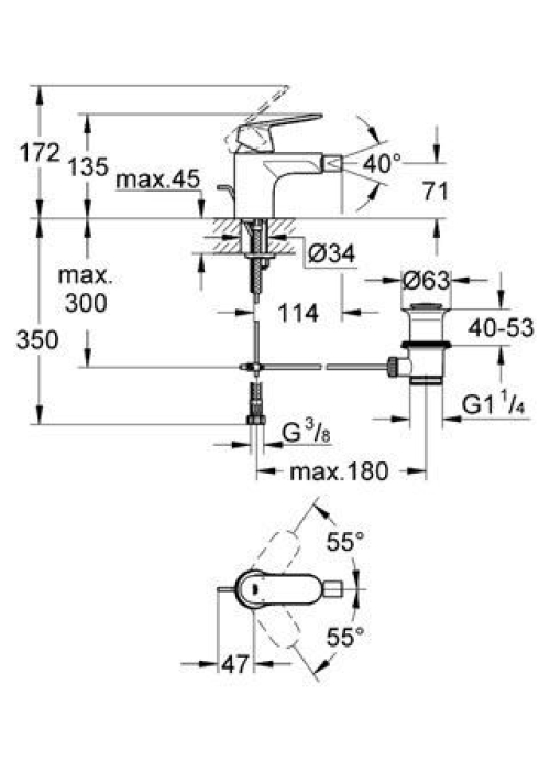 Змішувач одноважільний для біде DN 15 S-Size Grohe EUROSMART Cosmopolitan, хром