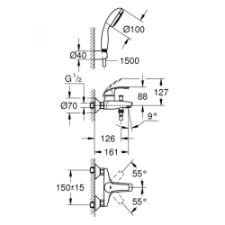 Змішувач для ванни Grohe Eurosmart з душовим гарнітуром, 3330220A