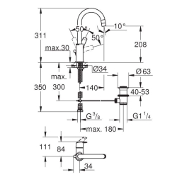 Одноважільний змішувач для раковини Grohe Eurosmart, L-Size, 23537002