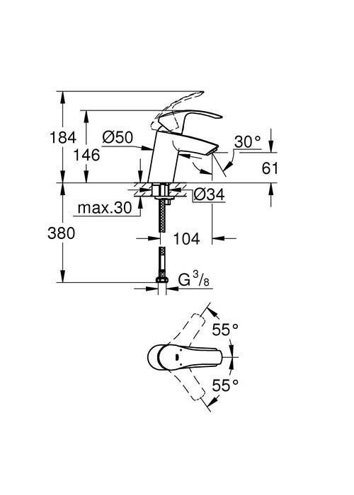 Змішувач для раковини Grohe Eurosmart 32467002 S-Size