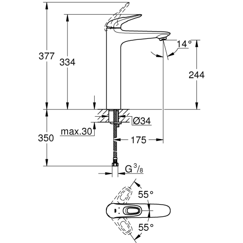 Змішувач одноважільний для раковини Grohe EuroStyle, XL-Size, 23570003