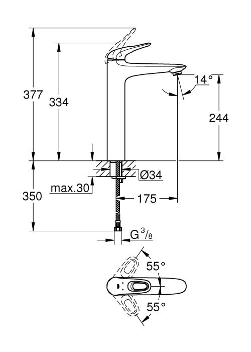 Змішувач одноважільний для раковини Grohe EuroStyle, XL-Size, 23570003