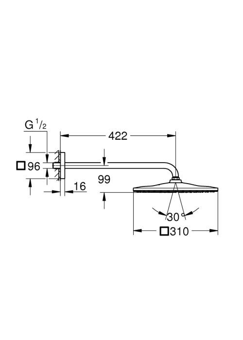 Верхній душ із душовим кронштейном GROHE Rainshower Cosmopolitan 310, 26563000