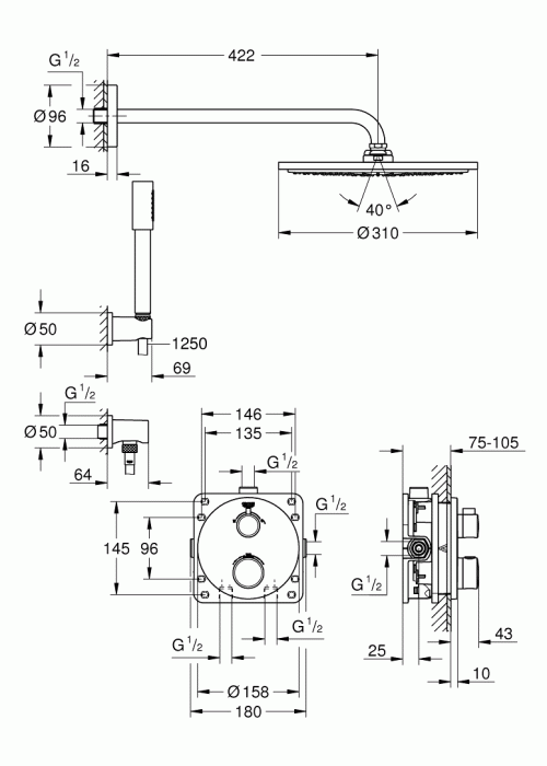 Набор скрытого монтажа для душа Grohe Grohtherm, 34731000