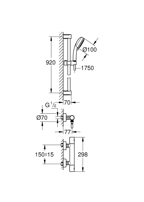 Термостат для душа Grohe Grohtherm 800 с душевым гарнитуром Tempesta Cosmopolitan 34769000