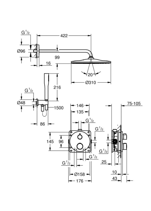 Комплект прихованого монтажу для душу Grohe Grohterm 34869000