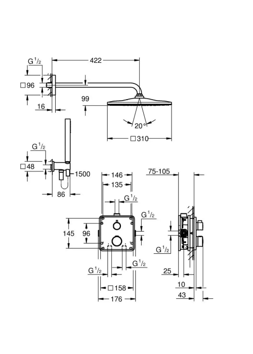 Комплект прихованого монтажу для душу Grohe Grohterm 34870000