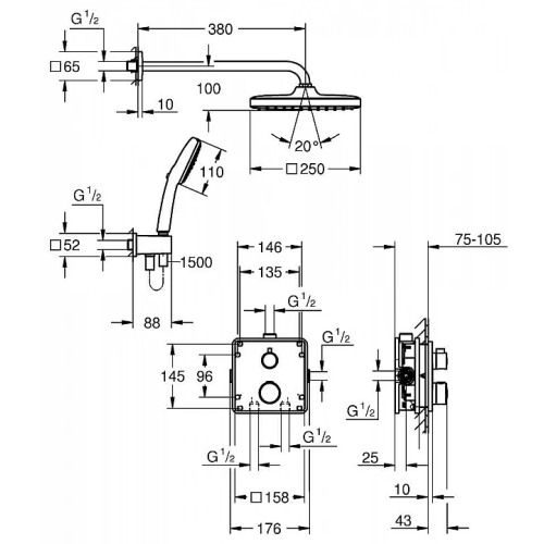 Комплект прихованого монтажу для душу Grohe Grohterm 34871000