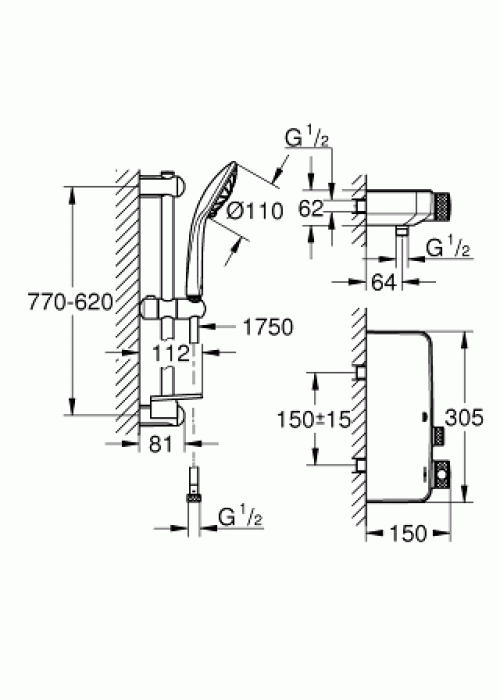 Термостат для душу з душовим набором Grohe Grohtherm SmartControl, 34721000