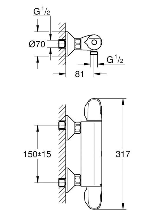 Смеситель-термостат для душа, Grohe GROHTHERM 1000, 34143003