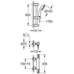 Термостат для душа Grohe Grohtherm 800 с душевым гарнитуром Tempesta New II, 34565001