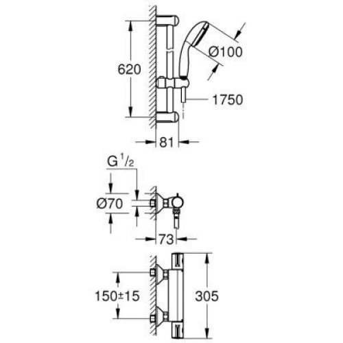 Термостат для душа Grohe Grohtherm 800 с душевым гарнитуром Tempesta New II, 34565001