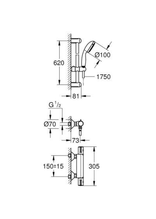 Термостат для душа Grohe Grohtherm 800 с душевым гарнитуром Tempesta New II, 34565001