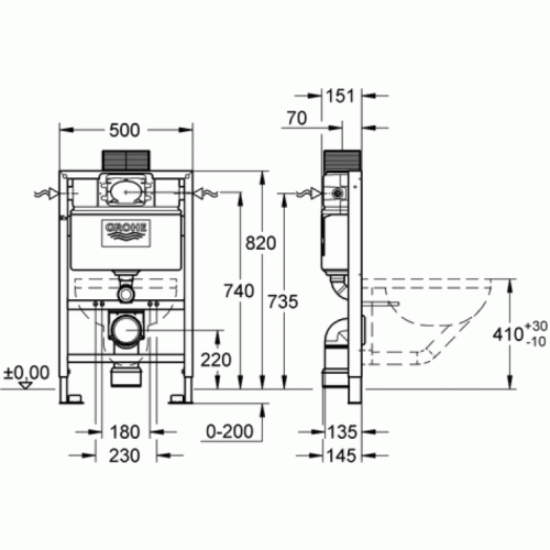 Інсталяційна система Grohe RAPID SL для підвісного унітазу, 38526000