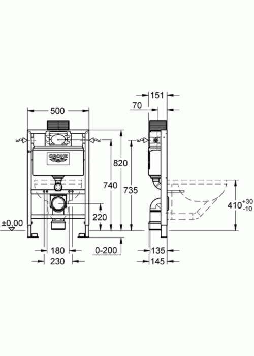 Інсталяційна система Grohe RAPID SL для підвісного унітазу, 38526000