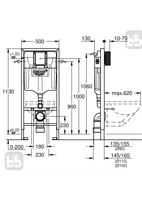 Комплект: Інсталяційна система Grohe Rapid SL 38772001 + підвісний унітаз ROZKOS TWIST з кришкою, 38772001+c06310103