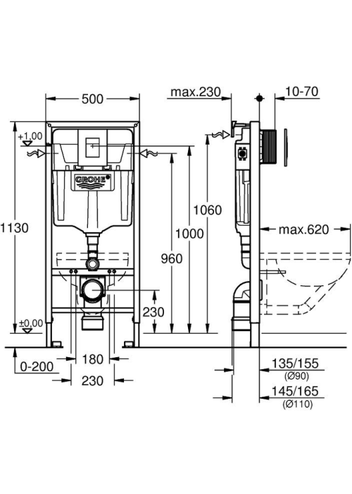 Комплект: Інсталяція GROHE Rapid SL 38772001 з панеллю змиву Skate Cosmopolitan 38732000 + унітаз DEVIT Linea 3040120 із сидінням Soft Close дюропласт, 38772001+38732000+487356