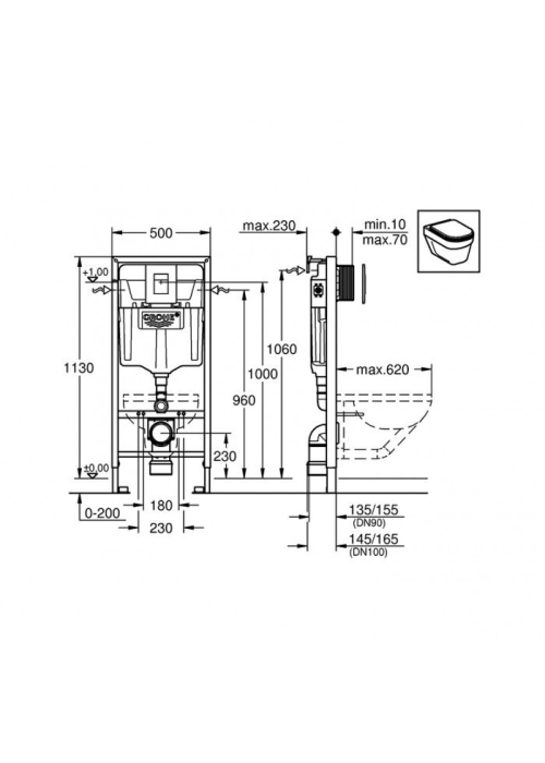 Комплект: Інсталяційна система Grohe Rapid SL 38772001 + підвісний унітаз Laufen Lua з кришкою, 38772001+H8660800000001