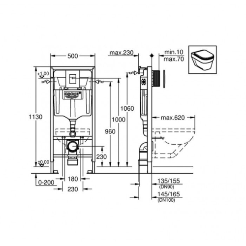 Комплект: Інсталяційна система Grohe Rapid SL + підвісний унітаз Rosa Praha 38772001+2628е