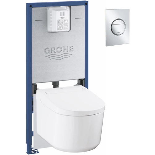 Комплект Grohe QuickFix Sensia 4-в-1: інсталяція Rapid SLX (39596000) з вбудованою розеткою + підвісний унітаз-біде Sensia (36507SH0) з комплектом шумоізоляції (37131000), 36509SH0