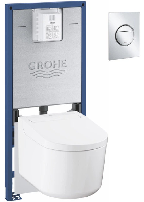 Комплект Grohe QuickFix Sensia 4-в-1: інсталяція Rapid SLX (39596000) з вбудованою розеткою + підвісний унітаз-біде Sensia (36507SH0) з комплектом шумоізоляції (37131000), 36509SH0