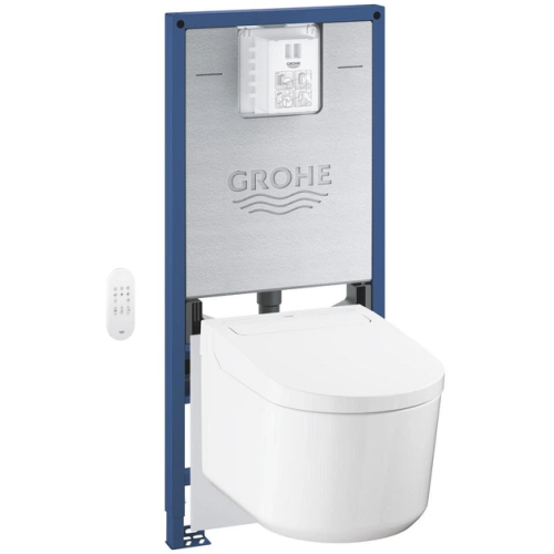 Комплект Grohe QuickFix Sensia 4-в-1: інсталяція Rapid SLX (39596000) з вбудованою розеткою + підвісний унітаз-біде Sensia (36507SH0) з комплектом шумоізоляції (37131000), 36509SH0