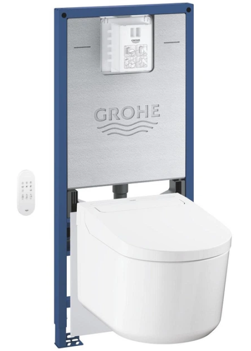 Комплект Grohe QuickFix Sensia 4-в-1: інсталяція Rapid SLX (39596000) з вбудованою розеткою + підвісний унітаз-біде Sensia (36507SH0) з комплектом шумоізоляції (37131000), 36509SH0