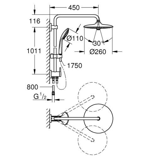 Душова система з перемикачем  Grohe QuickFix Vitalio Joy System 260, 27357002