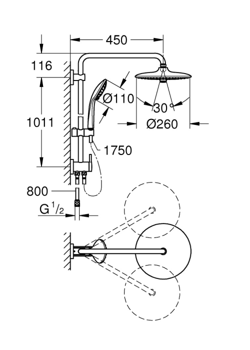 Душова система з перемикачем  Grohe QuickFix Vitalio Joy System 260, 27357002