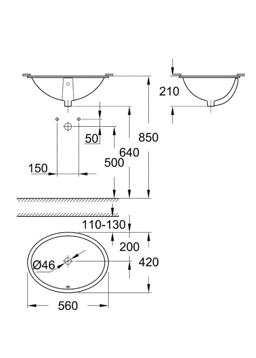 Раковина монтаж під стільницю Grohe Bau 55 39423000