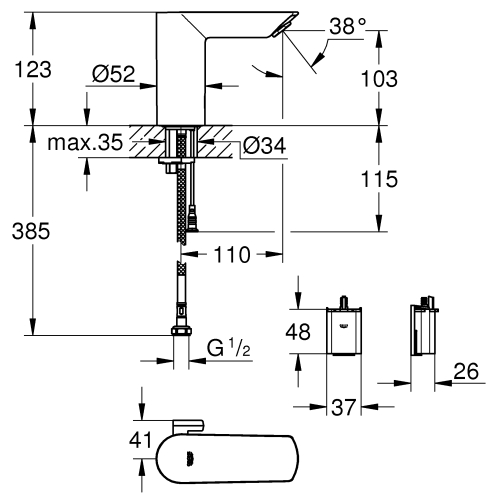 Інфрачервоний змішувач для раковини Grohe Bau Cosmopolitan E, 36451000 із змішуванням