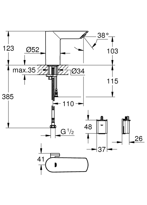 Інфрачервоний змішувач для раковини Grohe Bau Cosmopolitan E, 36451000 із змішуванням