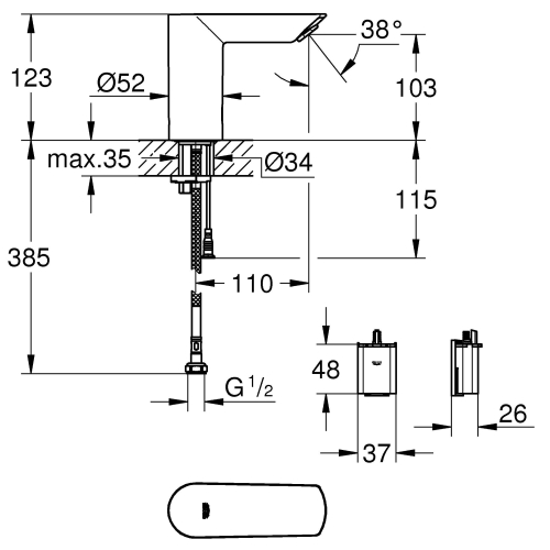 Інфрачервоний змішувач для раковини Grohe Bau Cosmopolitan E, 36452000