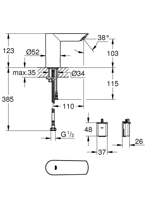 Інфрачервоний змішувач для раковини Grohe Bau Cosmopolitan E, 36452000