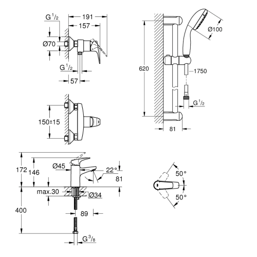 Комплект змішувачів для ванної кімнати Grohe BauFlow UA121630S1