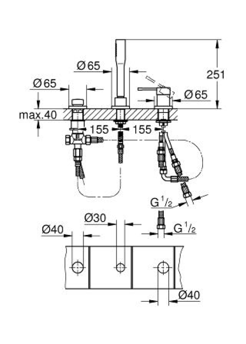 Смеситель однорычажный для ванны на 3 отверстия Grohe Essence New 19976001