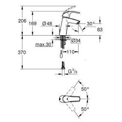 Смеситель однорычажный для раковины с цепочкой Grohe Eurosmart, M-Size , 23323001