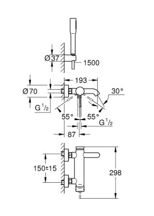 Смеситель однорычажный для ванны Grohe Essence New  33628001 с душевым набором