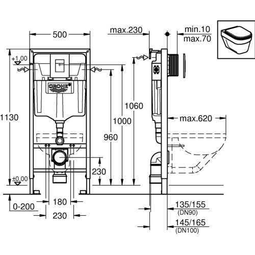 Інсталяція GROHE Rapid SL 38772001 + кнопка змиву Skate Cosmopolitan 38732000