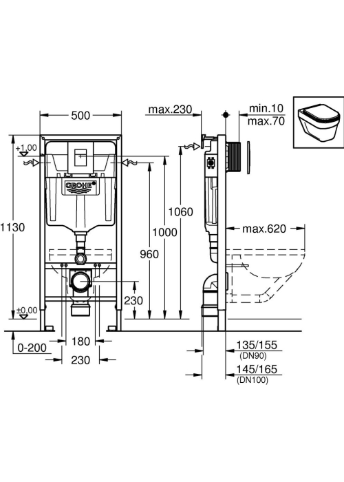 Інсталяція GROHE Rapid SL 38772001 + кнопка змиву Skate Cosmopolitan 38732000