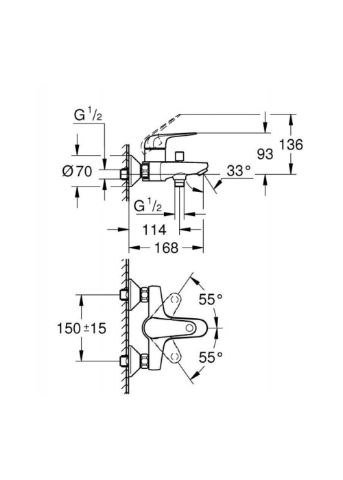 Смеситель для ванны Grohe EuroEco 2023, 32743001