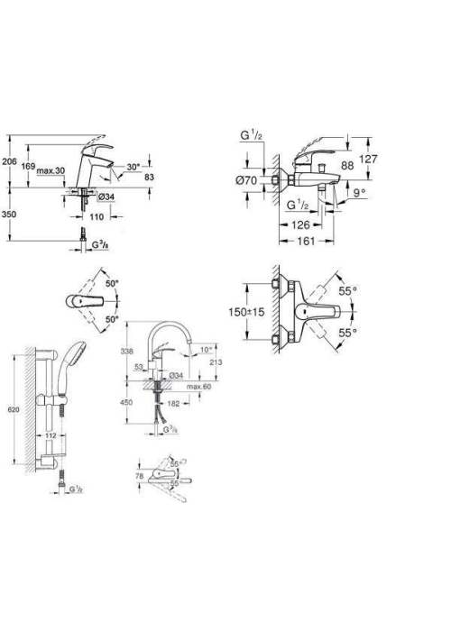 Комплект змішувачів з кухонним змішувачем GROHE Eurosmart New, 123248MK