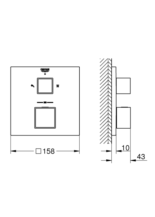 Внешняя часть смесителя на 2 выхода Grohe Grohtherm Cube, 24155000