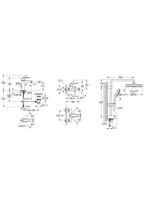 Комплект змішувачів з душовою системою Grohe QuickFix Start&Vitalio Start 250 Cube UA202305RM