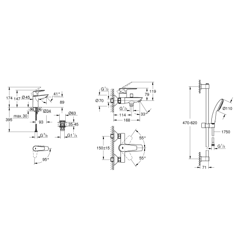 Комплект змішувачів для ванної кімнати Grohe QuickFix Start Edge ColdStart UA202501SE