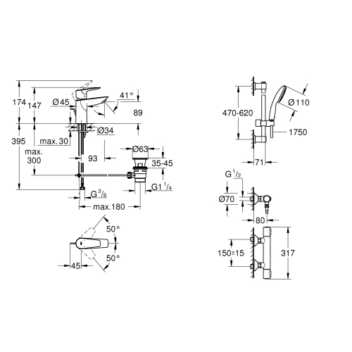 Комплект змішувачів для душу з термостатом Grohe QuickFix Precision Flow&Start Edge UA202503TS